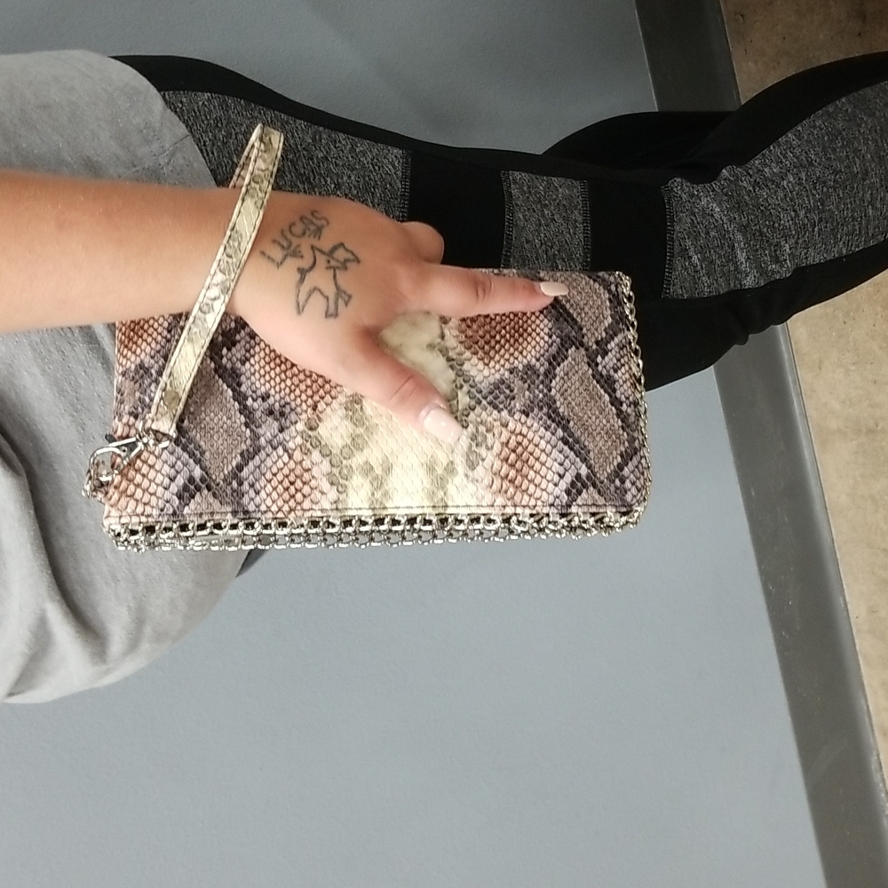 Faux snakeskin clutch